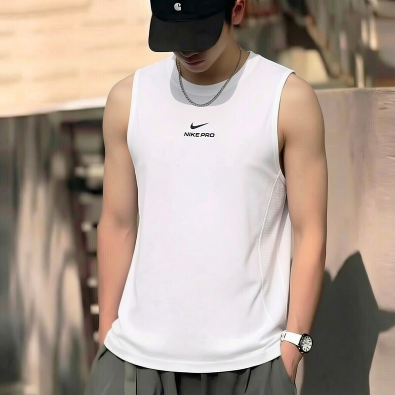Nike White Quick-Drying Vest Slim Fit Sleeveless T-Shirt New Men's Top Thin Breathable Sportswear