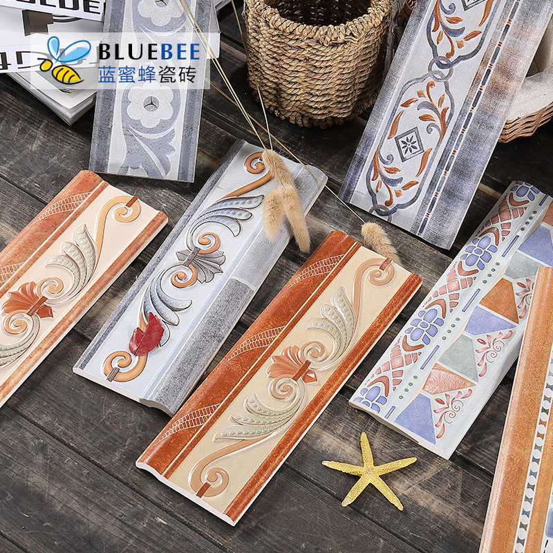 Bathroom vintage waistline sideline 100X300 antique brick border Nordic bathroom waist flower kitchen flower tiles