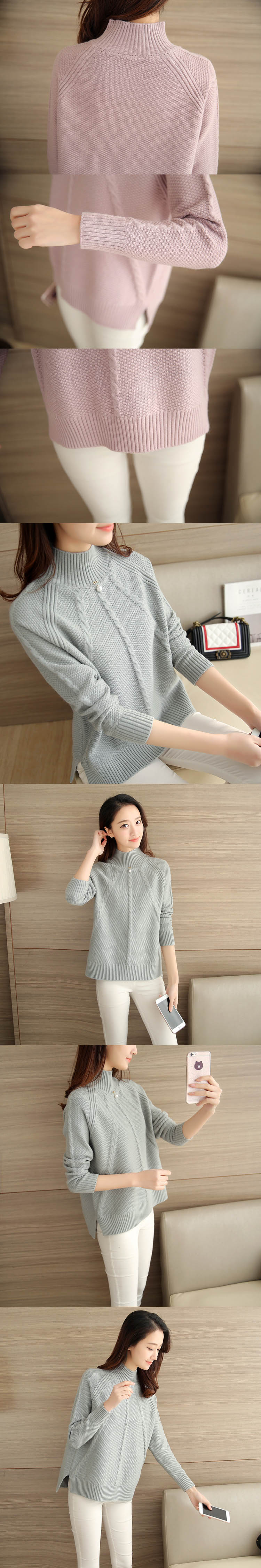 Áo nhung dày 2018 thu đông 2018 áo len mới cho nữ phiên bản Hàn Quốc của phần ngắn lỏng nửa cổ cao đan đáy áo áo len cổ cao