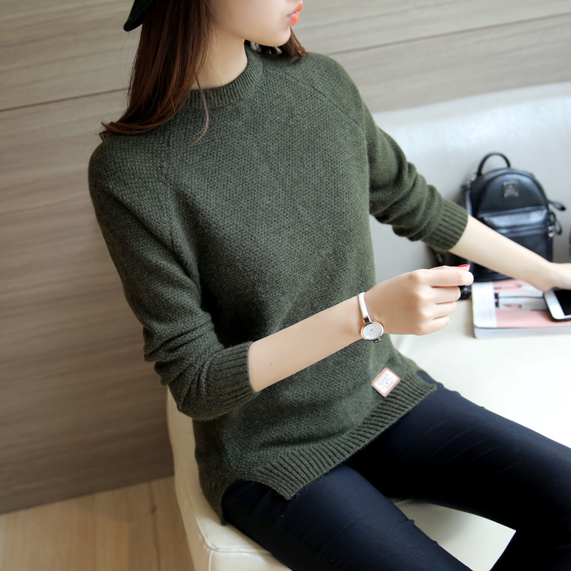 Áo len xuân hè 2018 set đồ mới của phụ nữ lỏng lẻo phiên bản Hàn Quốc của đoạn ngắn hoang dã giản dị mặc áo sơ mi đan tay dài đan áo sơ mi nữ đẹp