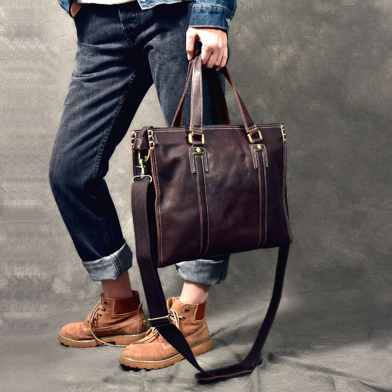 24 Street Retro Artisanal Men Upscale Bull Leather Handbag single shoulder inclined satchel genuine leather computer briefcase