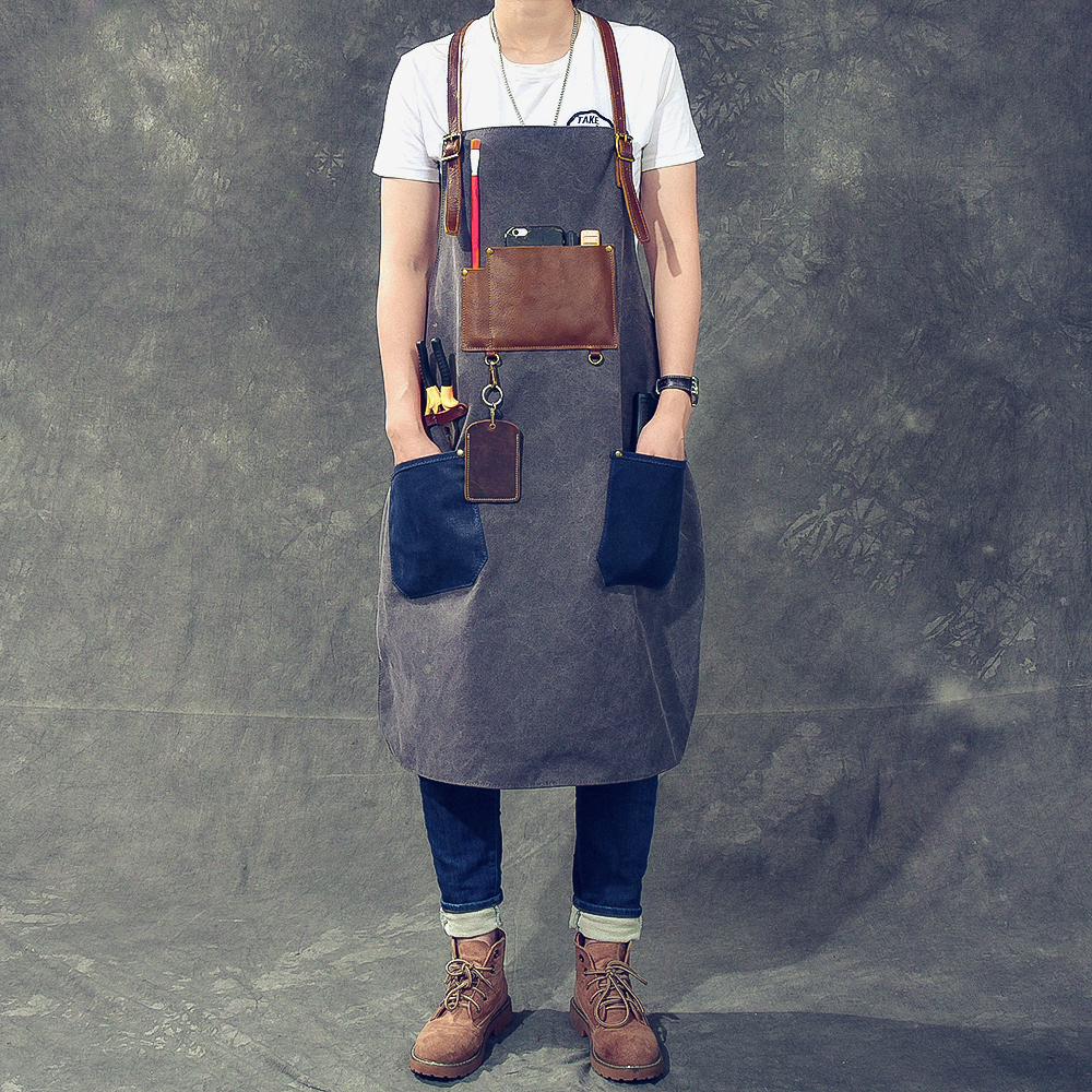 24 Street hand craftsmen equipped with retro made of old washed canvas Bull Leather Painting Room Hairdresser Work Apron