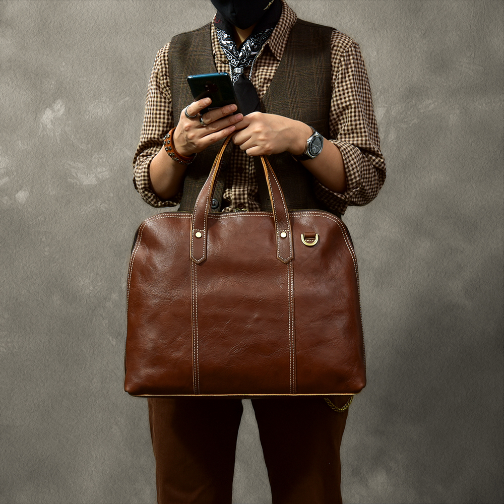 24th Street Cowhide Japanese Vintage Hipster City Commuter Men's Handbag Genuine Leather Business Shoulder Briefcase
