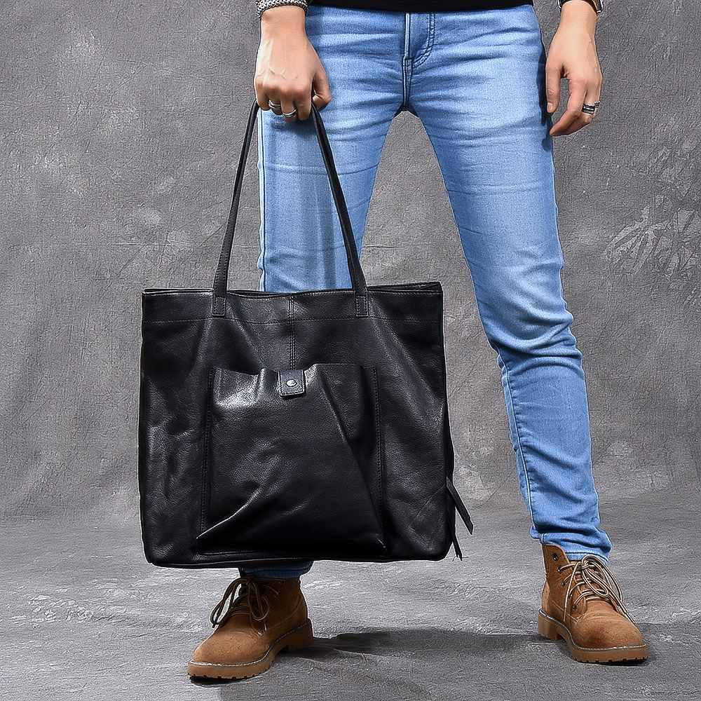 Twenty-fourth Street imported cowhide large-capacity leather tote bag men's national tide TOTE shoulder bag handbag