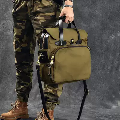 Twentyfour Street thick canvas tanned leather men crossbody Hand bag durable business kit big briefcase