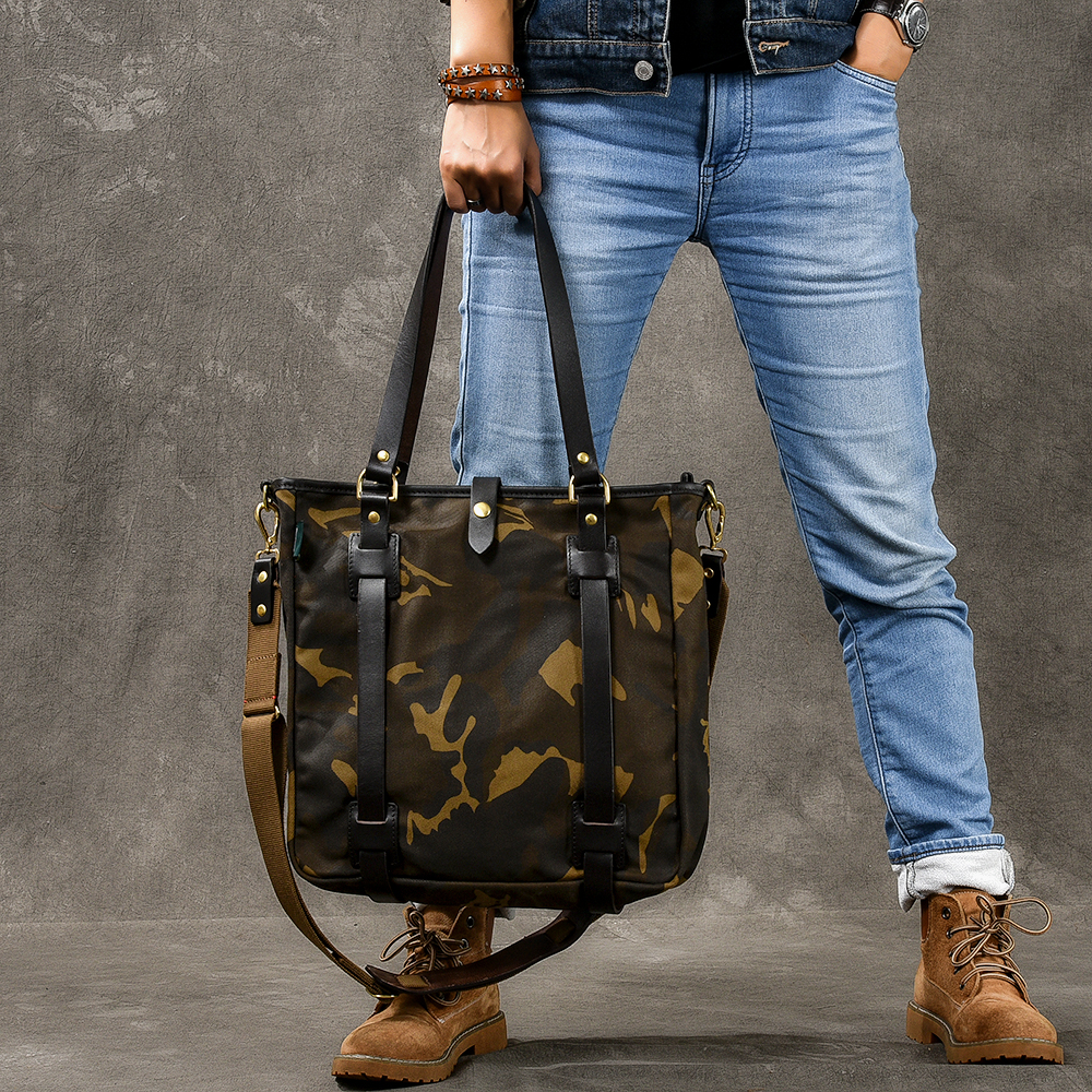Twenty-fourth Street Vintage thickened oil waxed canvas Men's one shoulder Crossbody TOTTER Bag Camouflage TOTE handbag