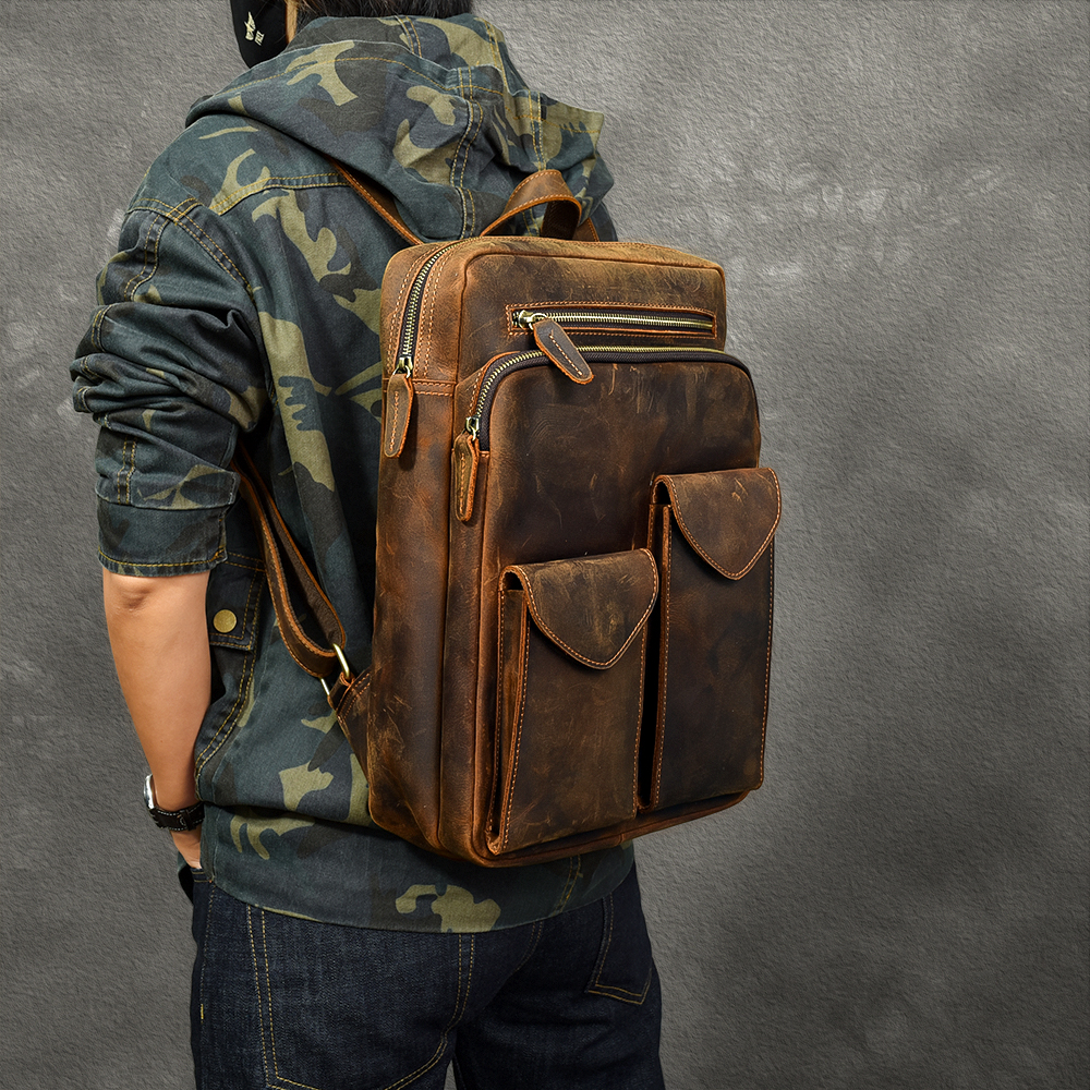 Twenty Fourth Street durable Crazy Horse leather men's leather back bag travel bag head layer cowhide bag men's bag