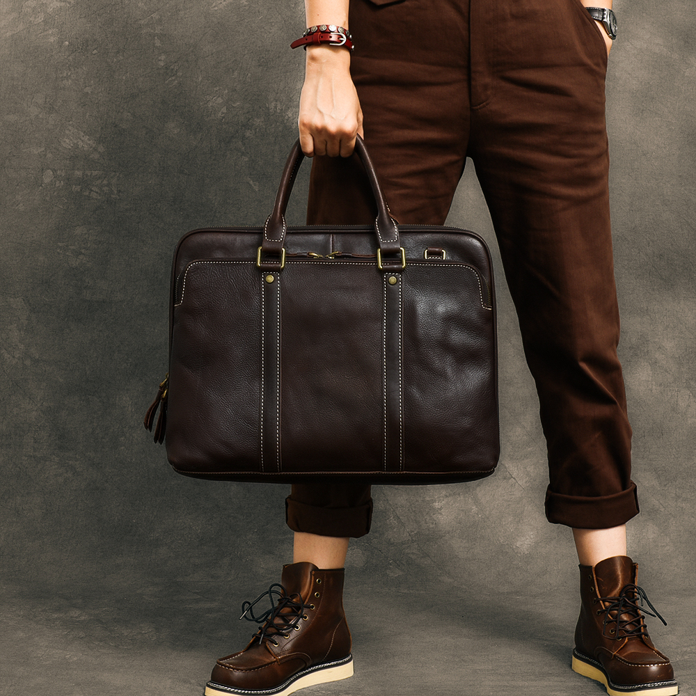 Twenty-fourth Street Vintage Handmade Men's 15 Inch Horizontal Cowhide Laptop Bag Business Leather High-End Briefcase