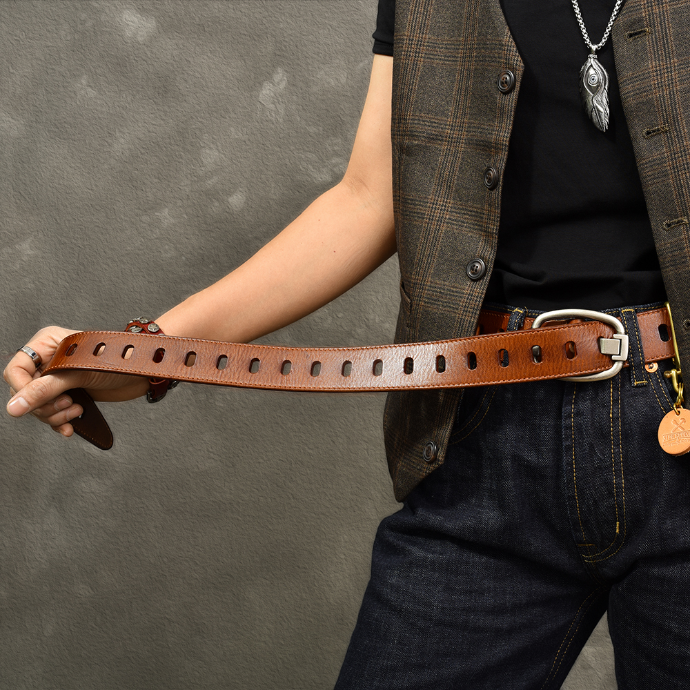 Twenty-fourth street porous belt men's leather pin buckle head layer leather youth belt middle-aged jeans belt tide