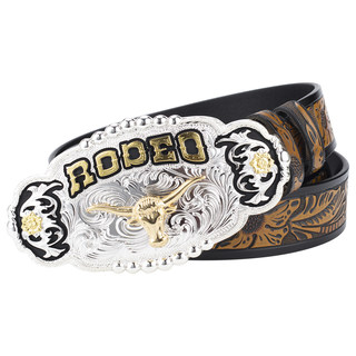 牛图案压花装饰皮带大扣头休闲真皮腰带平滑扣牛仔百搭青年男女