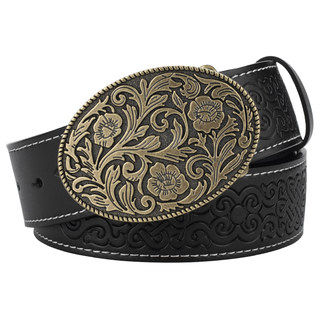 唐草花纹皮带扣压花皮带平滑扣男女青年腰带个性合金扣头休闲