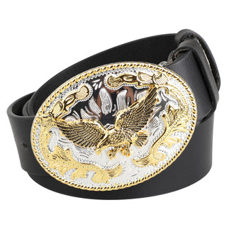 头层牛皮金色老鹰扣皮带真皮青年平滑扣男士腰带大扣头装饰带青年