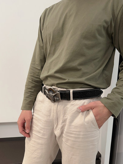 牛头合金皮带扣真皮腰带裤带男士休闲大头皮带平滑扣压花中青年潮