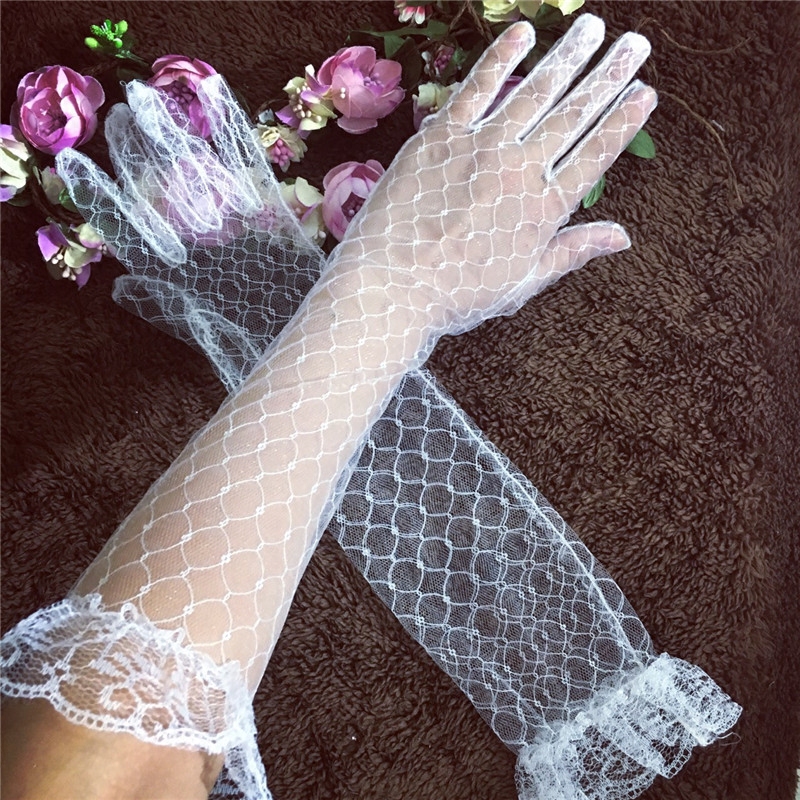 Summer thin transparent mesh bride gloves extended wedding dress accessories lace long gloves
