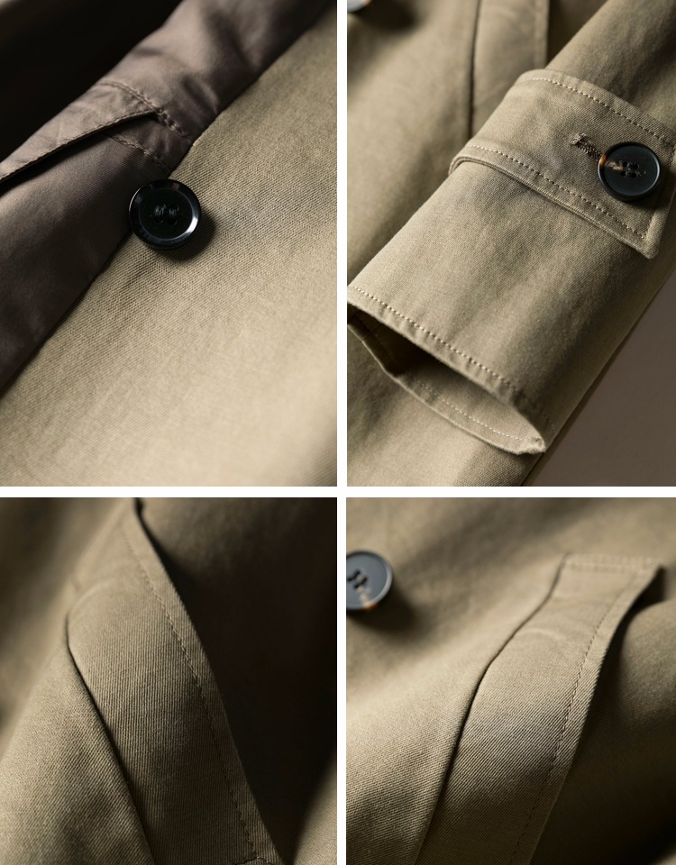 Hàng sắc sảo cổ điển kaki ve áo đôi dài trench coat nam cotton Nhật Bản áo khoác mỏng áo gió dáng dài
