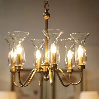 Glass chandelier all copper American living room lamps wrought iron simple creative personality dining room country style Nordic lamps