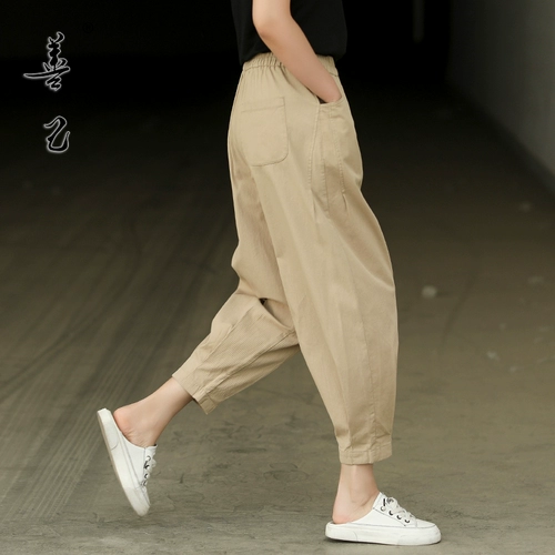 善己 Летние маленькие штаны для отдыха, высокая талия, свободный крой, большой размер, по фигуре