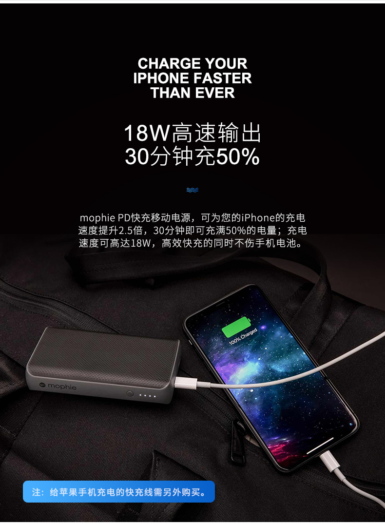Mophie mô hình nhỏ PD hai chiều nhanh sạc cung cấp điện thoại di động 6700 mA 18W Type-C rechargeyour nhanh kho báu - Ngân hàng điện thoại di động sạc dự phòng hoco 20000mah