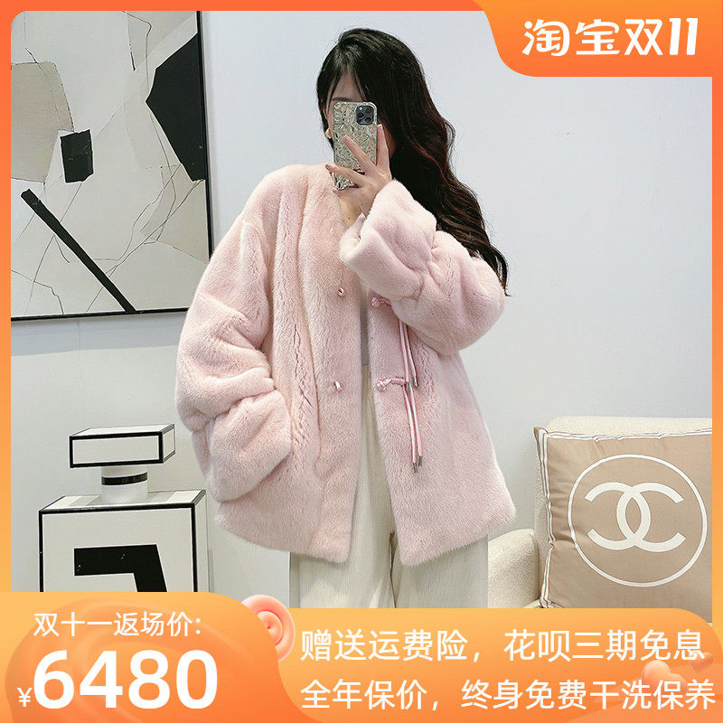 Mrs. Leng imported Haining fur coat women's retro disc button petal sleeve whole mink mink fur mink fur coat