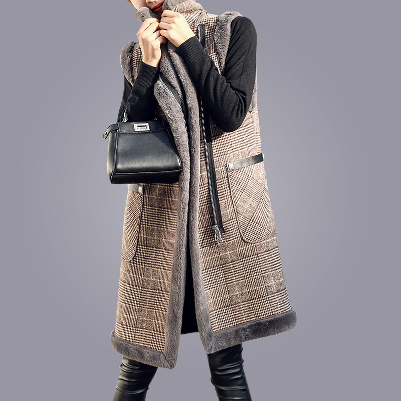 Lamb Cotton Marka Woman Winter Medium and Long Edition thickened plug sleeveless plate coat coat