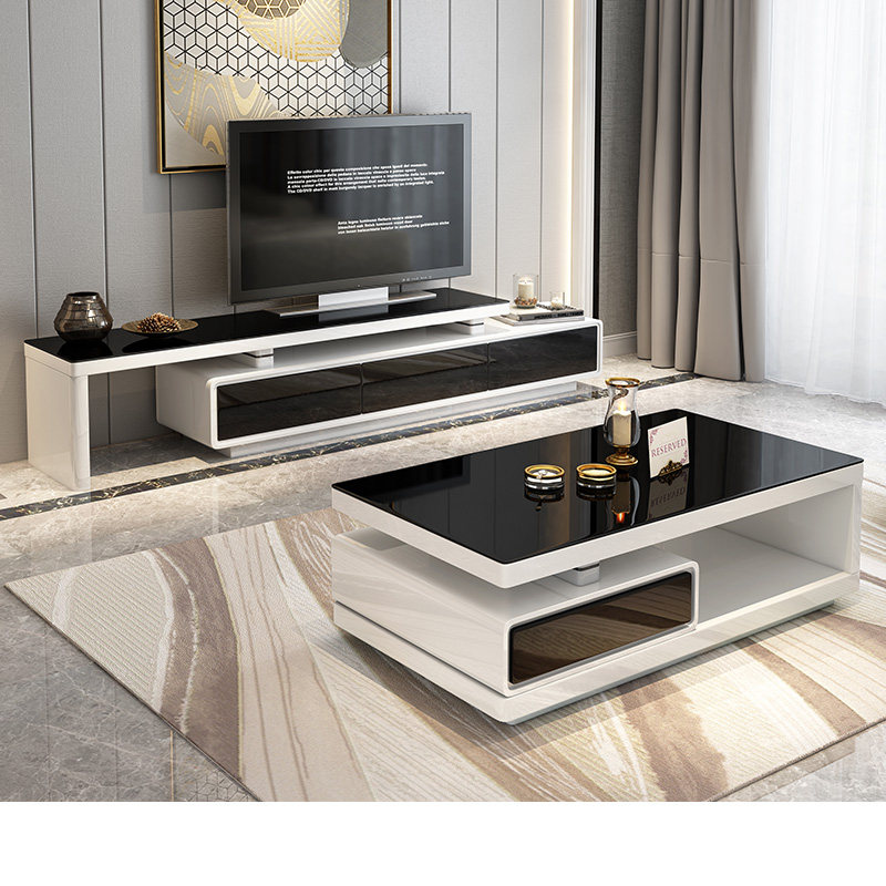 (Siinmei) tempered glass tea table TV cabinet Composition modern retractable size family minimalist living-room