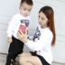 Cha mẹ con xuân hè 2018 Mẹ và con gái nữ toàn gia đình trẻ em mặc gấu mùa hè áo thun ngắn tay áo len dài tay