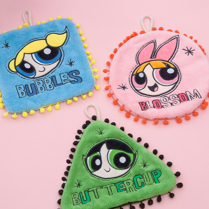 Warner Genuine Ppg Powerpuff Girls Fur Ball Edge Hand Towel, Hangable Cartoon Cute Kitchen and Bathroom Cleaning Cloth