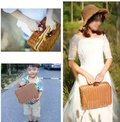 Retro children's photography props Chinese style Republic of China style wedding photos location tour photo bamboo woven bag basket New