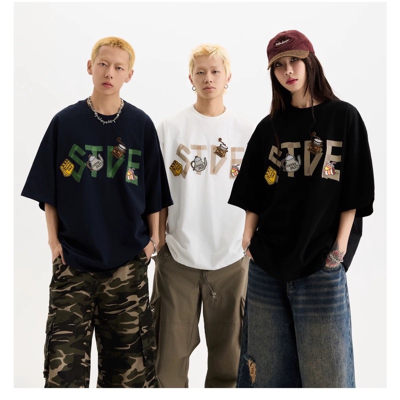 Sc American Retro Letter Embroidered Short-Sleeved T-Shirt Summer Men's and Women's Pure Cotton 280g Trendy Brand Loose Casual Half-Sleeve