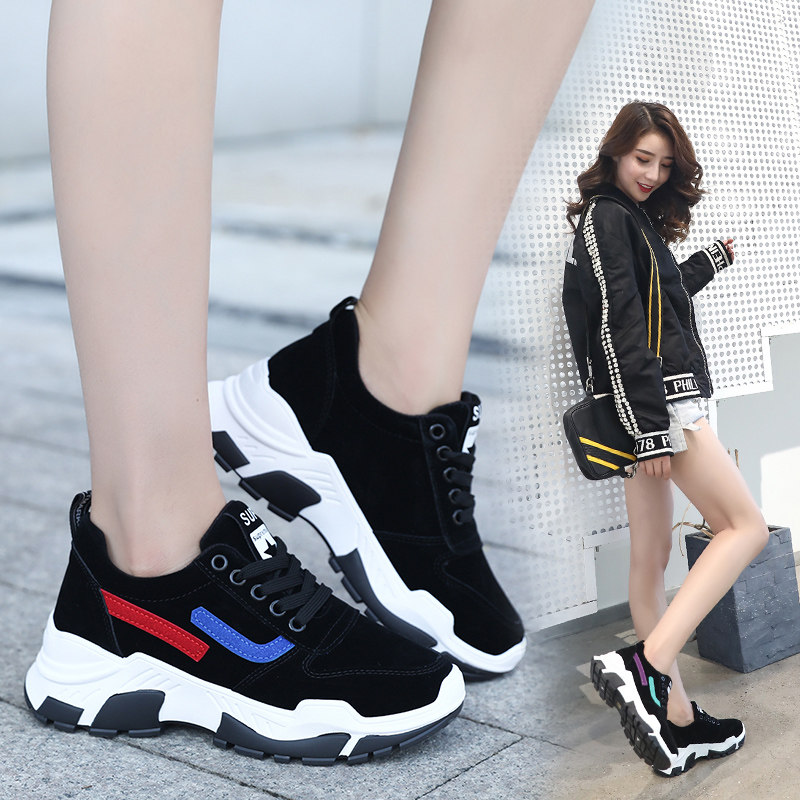 网红运动鞋女韩版ulzzang原宿2019新款秋冬季加绒百搭厚底跑步鞋