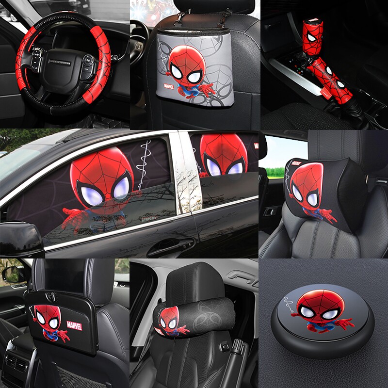 Spiderman car accessories seat belt cover shoulder cover headrest waist support cute cartoon interior accessories decoration set