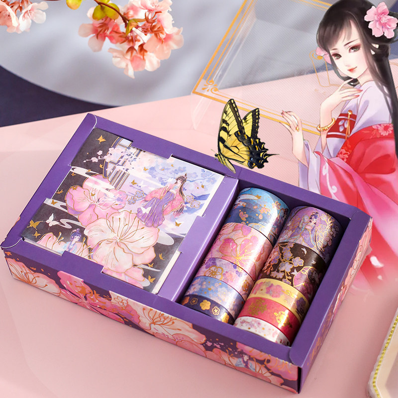 Peach Aborted Gold Sticker Gift Package Art Comeback Painting Diy Hand Ledger Decorative Material Mobile Phone Mouth Red Rubber Roll Little Fresh Teenage Girl Hearts Cartoon Cute Characters And Paper Tape Mesh Red Ins