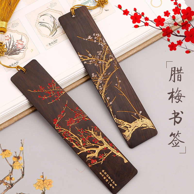 Chinese style exquisite real wood hand-painted wami bookmark set gift box Imperial Palace cultural creation gift DIY letching custom Renaissance classical practical graduation gift to teachers and students
