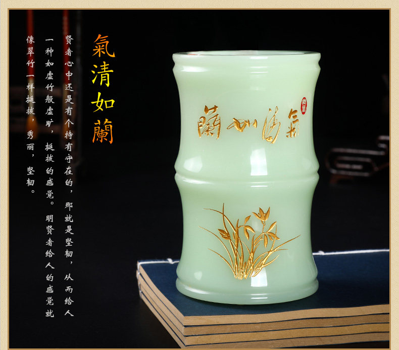 Chinese style retro glazed jade pen holder desktop study storage decoration creative business gifts study four treasures custom high-end exquisite practical birthday gifts for elders, customer leadership gifts