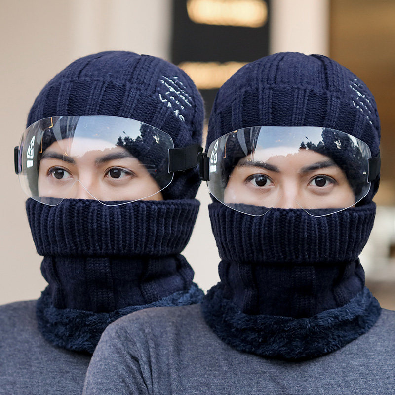 Hat men winter thickened velvet windproof warm mask ear protector riding electric vehicle autumn and winter men knitted woolen hat