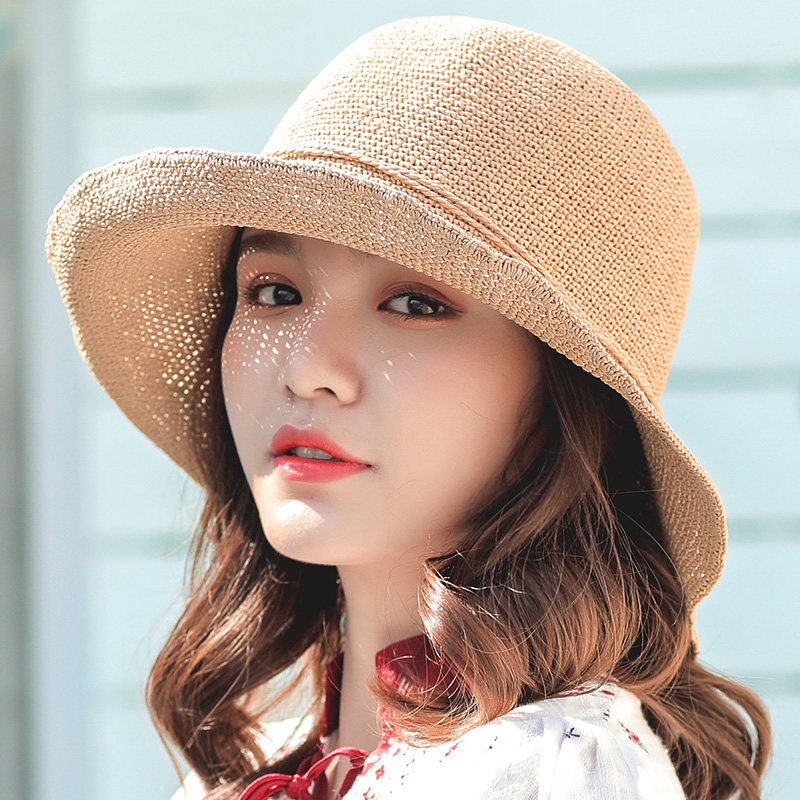 Korean Version Grass Hat Woman Little Fresh Seaside Holiday Sunscreen Sun Beach Summer Beach Cap Big Along the Folding Sun Hat Tide