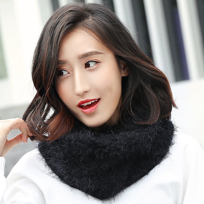 Women's winter solid color all-match woolen scarf Women's Korean version moisture-thickened warm student neck collar
