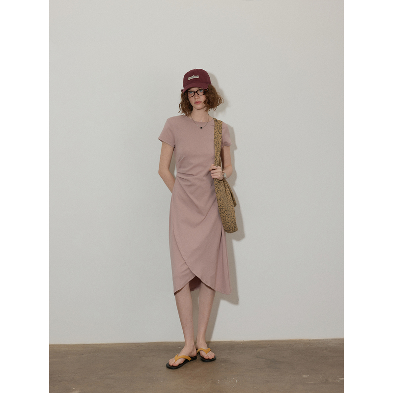 La Magie French-Style Light Mature Pink Dress for Women, Summer Waist-Cinching Slimming Mid-Length Dress with a Sense of Design and Elegant Temperament