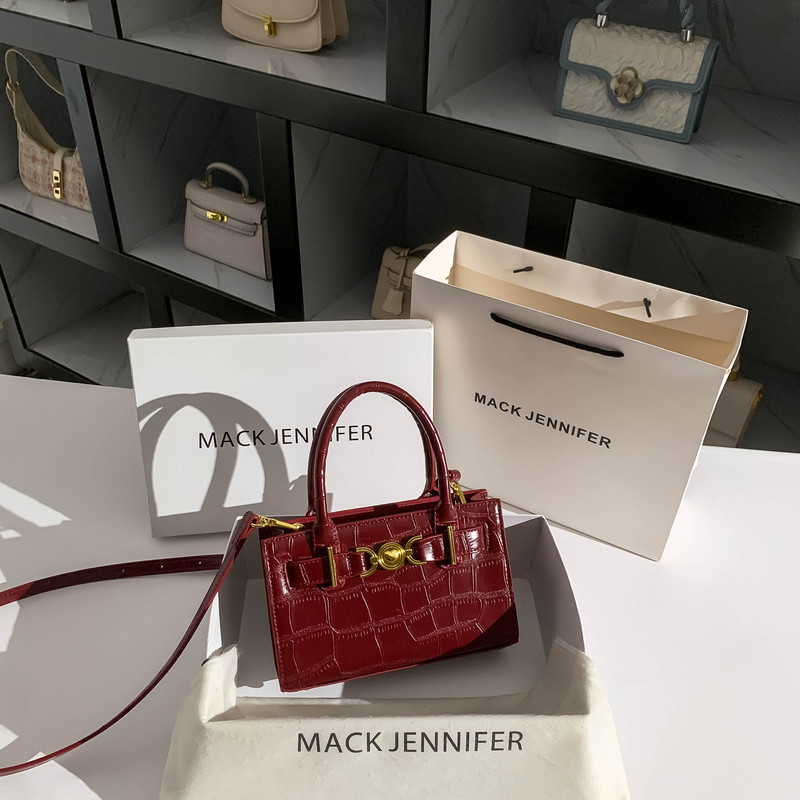 Mack Jennifer Fashionable Commuter Red Crocodile Pattern Small Square Bag for Women 2026 New Style Hand-Held Crossbody Bag