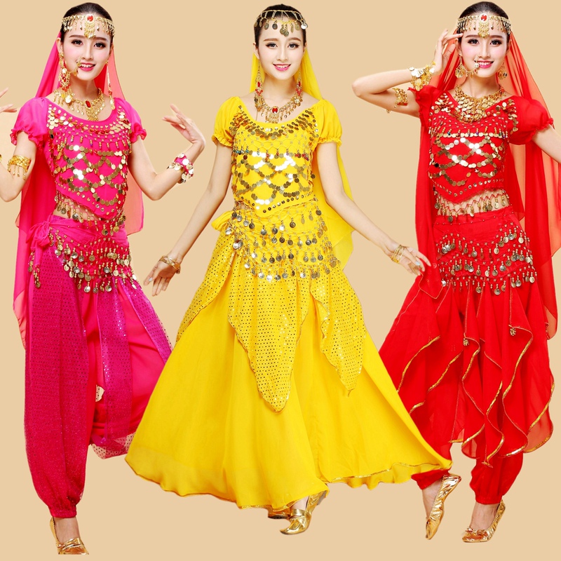 Indian Dance Performance Outfit Set for Women, Ethnic Clothing for Adults, High-End Belly Dance Costume, Autumn and Winter Short-Sleeve Long Skirt