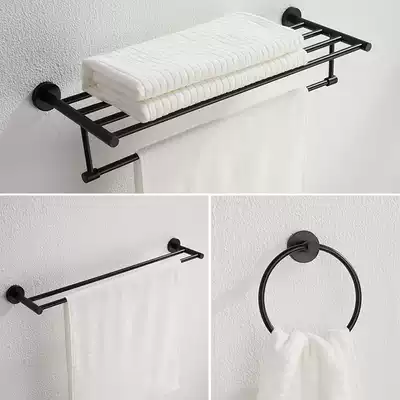 Laer bathroom full copper bath towel rack towel bar non-perforated black Nordic bathroom rack hardware pendant set