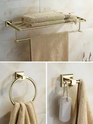 Layer bathroom all-copper bath towel rack towel rack non-perforated golden dressing room bathroom hardware hook rack