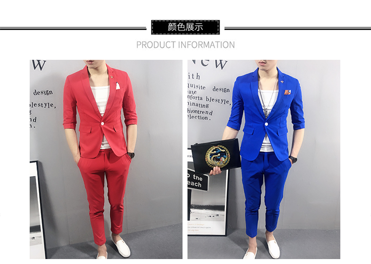 Mã nhỏ mạng phù hợp với tay áo nhỏ phù hợp với tinh thần xã hội kẻ bảy điểm tay áo thủy triều Tóc mỏng phù hợp với nam - Suit phù hợp vest nam