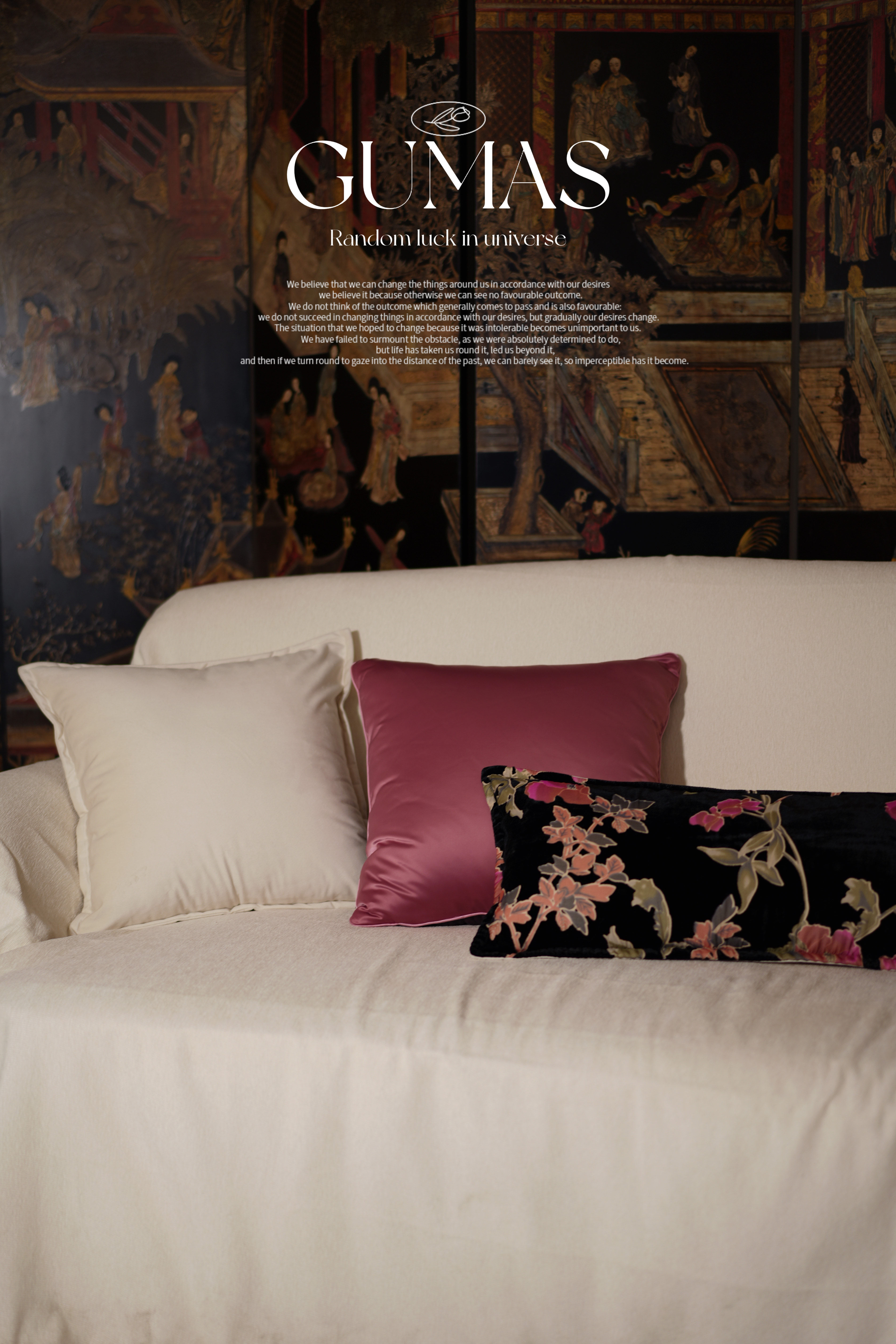 Vintage chinoiserie botanical print pillow cover in black velvet with concealed zipper