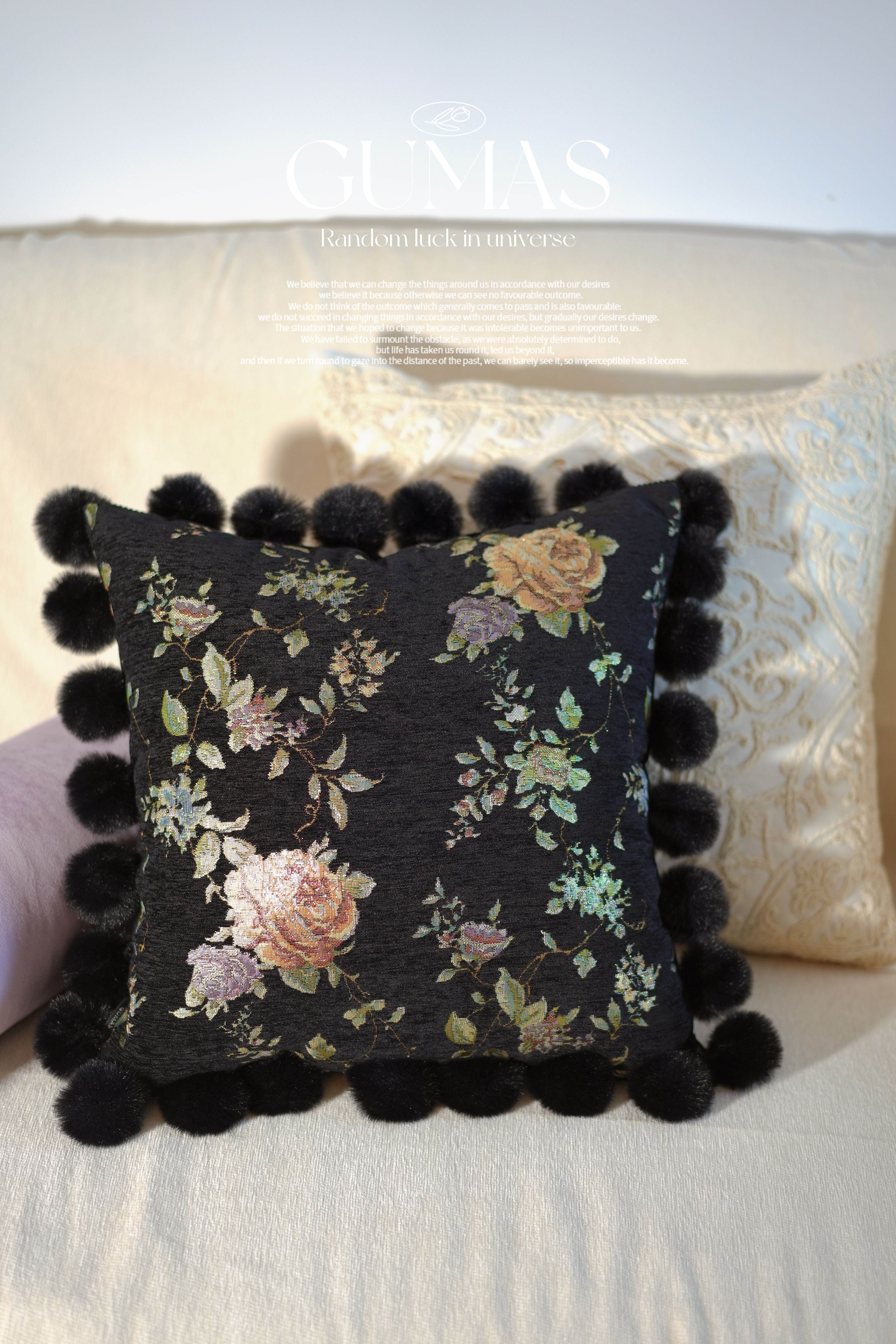 Purple velvet bolster pillow with gold tassel trim 7x24 inch Monet Garden collection