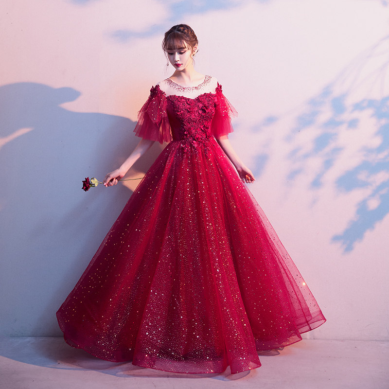 Large size wine red color spring toast with fat mm banquets 200 kilos plus fat up 2022 brides back to the door.