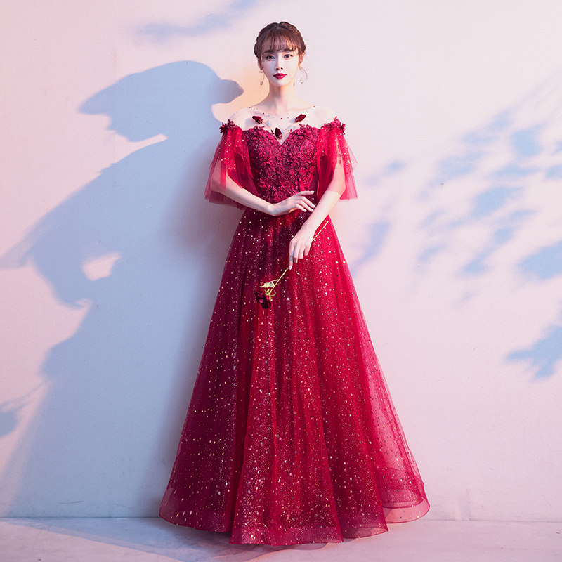 Large size bridal toast dress 2022 new spring wedding engagement back door showing thin cover belly fat mm200 catties dress