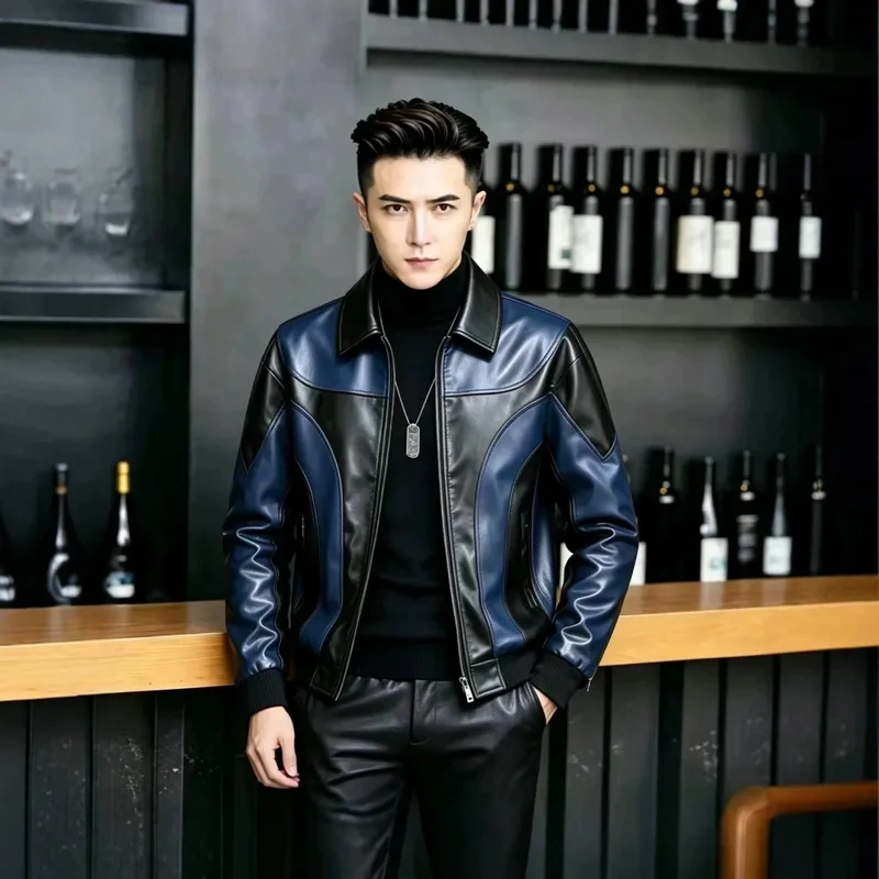 European Size Thickened Spring and Autumn Casual Men's Leather Jacket, Fashionable Patchwork Motorcycle Amazon Vintage Leather Jacket Men's Clothing European Size Thickened Spring and Autumn Casual Men's Leather Jacket, Fashionable Patchwork Motorcycle Amazon Vintage Leather Jacket Men's Clothing