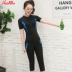 Áo tắm nữ kích thước lớn tay ngắn chia bảy quần snorkeling áo tắm của phụ nữ áo khóa kéo bảo thủ che bụng boxer áo tắm đồ bơi nữ 2 mảnh kín đáo Bộ đồ bơi hai mảnh