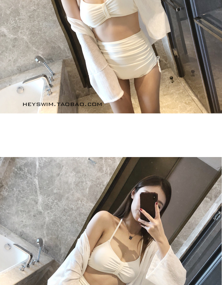 Heyswim tùy chỉnh nữ thần ngực nhỏ bao phủ bụng là mỏng chia eo cao mùa xuân nóng kỳ nghỉ áo tắm nữ + lỏng áo. áo tắm 2 mảnh cạp cao	